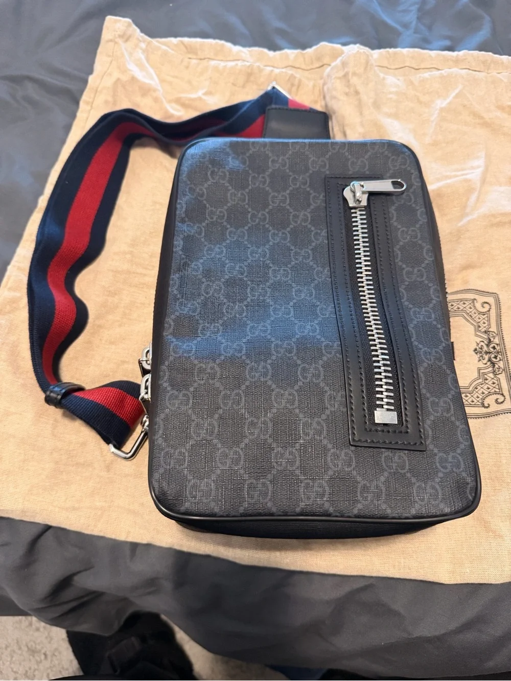Gucci Beige Logo Drawstring Dust Bag with Black Print